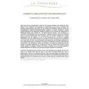 N° 80. Texte de la conférence  "Comment la relation peut devenir soignante"